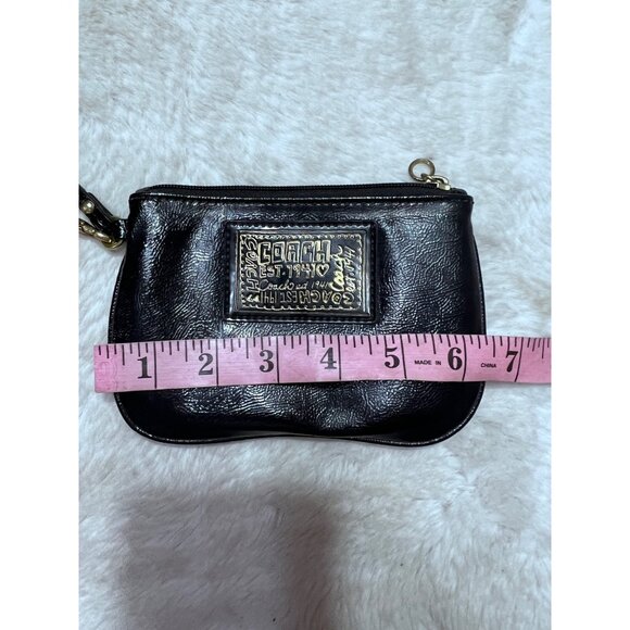Coach Leather Wristlet Black With Gold Logo Plate - Picture 4 of 7